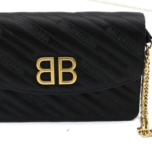Balenciaga BB Round Wallet on Chain Quilted Velvet Small 5611507 - Picture 1 of 11